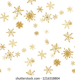 Snowflakes. Seamless Winter Texture with Funny Childish Snowflakes Hand Drawn in Doodle Style. Seamless Background for Christmas Decoration, Wrapping, Fabric. Vector Holiday Texture.