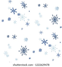 Snowflakes. Seamless Winter Texture with Funny Simple Snowflakes Hand Drawn in Doodle Style. Seamless Background for Christmas Decoration, Brochure, Cover. Vector Holiday Texture.