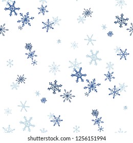 Snowflakes. Seamless Winter Texture with Funny Simple Snowflakes Hand Drawn in Doodle Style. Seamless Background for Christmas Decoration, Cloth, Dress. Vector Holiday Texture.