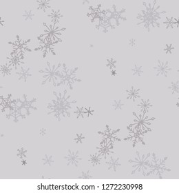 Snowflakes. Seamless Winter Texture with Funny Childish Snowflakes Hand Drawn in Doodle Style. Seamless Background for Christmas Decoration, Brochure, Cover. Vector Holiday Texture.
