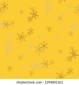 Snowflakes. Seamless Winter Texture with Funny Simple Snowflakes Hand Drawn in Doodle Style. Seamless Background for Christmas Decoration, Brochure, Cover. Vector Holiday Texture.