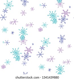Snowflakes. Seamless Winter Texture with Funny Simple Snowflakes Hand Drawn in Doodle Style. Seamless Background for Christmas Decoration, Print, Dress. Vector Holiday Texture.