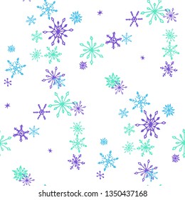 Snowflakes. Seamless Winter Texture with Funny Childish Snowflakes Hand Drawn in Doodle Style. Seamless Background for Christmas Decoration, Banner, Card. Vector Holiday Texture.