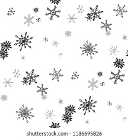 Snowflakes. Seamless Winter Texture with Lovely Childish Snowflakes Hand Drawn in Doodle Style. Seamless Background for Christmas Decoration, Cloth, Dress. Vector Holiday Texture.