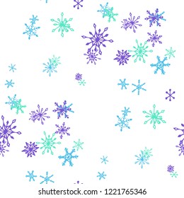 Snowflakes. Seamless Winter Texture with Pretty Childish Snowflakes Hand Drawn in Doodle Style. Seamless Background for Christmas Decoration, Textile, Cover. Vector Holiday Texture.