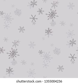 Snowflakes. Seamless Winter Texture with Pretty Childish Snowflakes Hand Drawn in Doodle Style. Seamless Background for Christmas Decoration, Cloth, Fabric. Vector Holiday Texture.