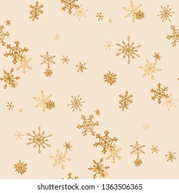 Snowflakes. Seamless Winter Texture with Pretty Simple Snowflakes Hand Drawn in Doodle Style. Seamless Background for Christmas Decoration, Cloth, Dress. Vector Holiday Texture.