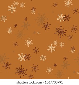 Snowflakes. Seamless Winter Texture with Pretty Simple Snowflakes Hand Drawn in Doodle Style. Seamless Background for Christmas Decoration, Print, Dress. Vector Holiday Texture.