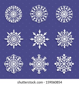Snowflakes set. Background for winter and christmas theme. Vector illustration.  EPS10. 