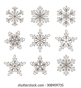 Snowflakes set. Background for winter and christmas theme. Vector illustration.  EPS10.