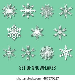 Snowflakes set. Background for winter and christmas theme. Vector illustration. EPS10.