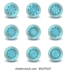 Snowflakes set of circle glossy buttons. Vector illustration EPS8