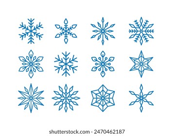 Snowflakes set. Collection of beautiful snowflakes. Snow. Silhouette of snowflakes. Flat, Isolated vector illustration eps 10