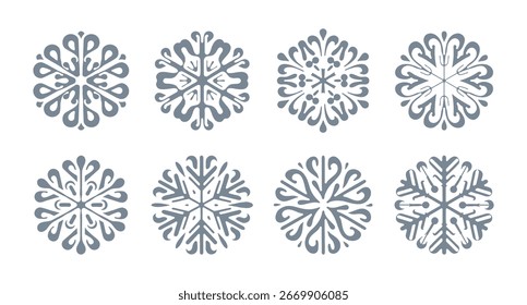 Copos de nieve. Colección de copos de nieve azules. Decoraciones de invierno.