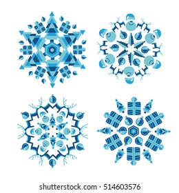 Snowflakes set constructed from Christmas element. New Year decorartion.