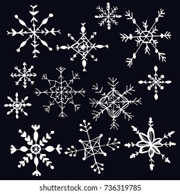 Snowflakes set. Hand drawing vector illustration. Doodle design