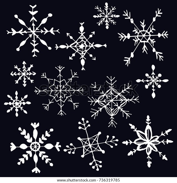 Snowflakes Set Hand Drawing Vector Illustration Stock Vector (Royalty