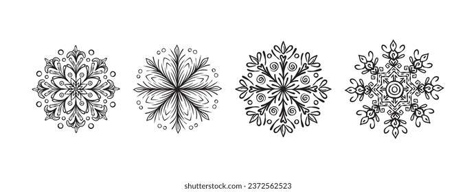 Snowflakes set. Hand Drawn snowflakes. Snowflake sketch. Vector scalable graphics