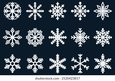 Snowflakes set icon thick line in any shape and forms. isolated geometric elements christmas vector.