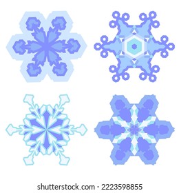 Snowflakes set icons. Flake crystal silhouette collection. Snow, holiday, cold weather, frost. Winter design elements. Vector illustration element. Icon symbol