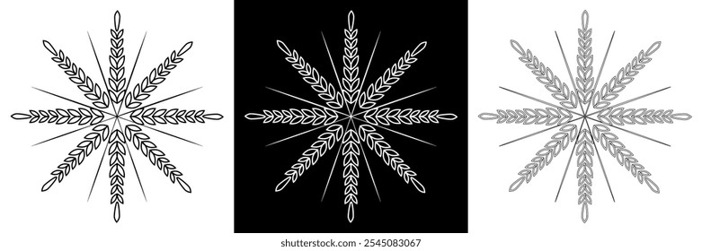 Snowflakes set icons. Flake crystal silhouette collection. Happy new year, xmas, christmas. Snow, holiday, cold weather, frost. Winter design elements. 