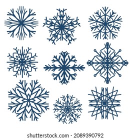 snowflakes set, isolated on white, eps 10, winter holiday element for decor