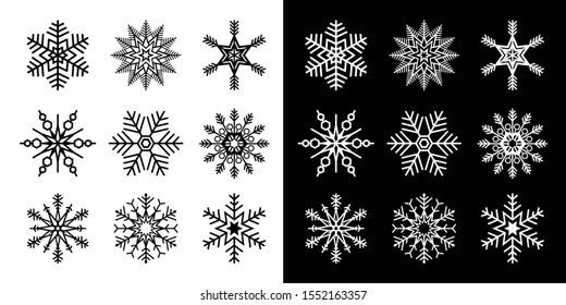Snowflakes set isolated vector illustration in both black and white versions