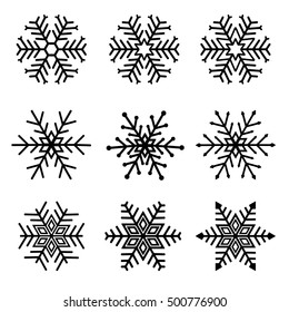 Snowflakes set. Isolated vector illustration on white background.