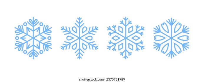Se preparan copos de nieve. Copos de nieve azules claros. Iconos diferentes copos de nieve. Gráficos escalables para vectores