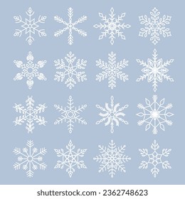 Snowflakes set line icon. Collection of different snowflakes. Vector illustration.