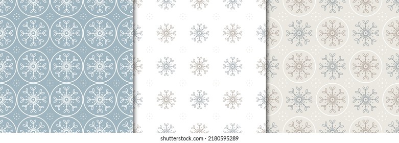 Snowflakes. Set of matching seamless patterns with snowflakes.