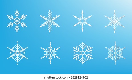 Snowflakes set on blue background in Christmas holidays