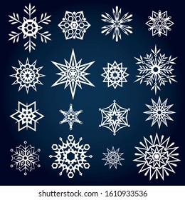 snowflakes set on dark background 