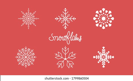 Snowflakes set on red background , Christmas￼ holiday