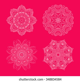 Snowflakes set on  red background. Collection of vector snowflakes.