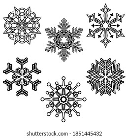 Los copos de nieve se colocan en un fondo blanco. Ilustración vectorial de copos de nieve negros, icono, invierno, Navidad