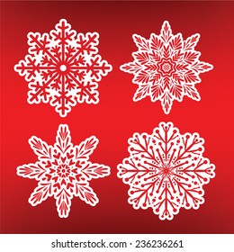 Snowflakes Set Red Background