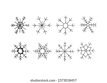 se preparan copos de nieve. Patrones de nieve aislados en un fondo blanco. Doodle de copo de nieve. Ilustración del vector
