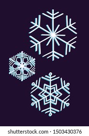 Snowflakes set. Snowflake icon with modern holographic shade decoration. Snow 3D vector illustration for print paper banners cards ads for Christmas and New Year