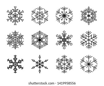 Snowflakes set. Snowflake icon on white background. Cute doodle snow icons vector illustration