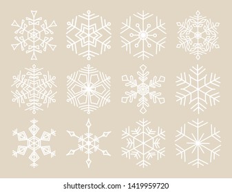Snowflakes set. Snowflake icon on light  background. Cute doodle snow icons vector illustration
