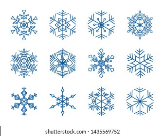 Snowflakes set. Snowflake icons. Cute doodle snow icon vector illustration for print paper 