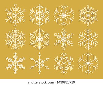 Snowflakes set. Snowflake icons. Cute doodle snow icon vector illustration for design, print and paper