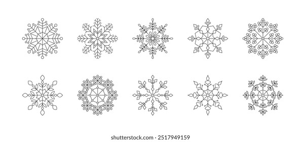 Snowflakes set - thin line style, vector eps10 illustration