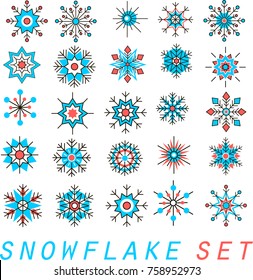Snowflakes set in trendy linear style. Merry xmas and happy new year design elements. Winter holidays objects, creative vector illustration.