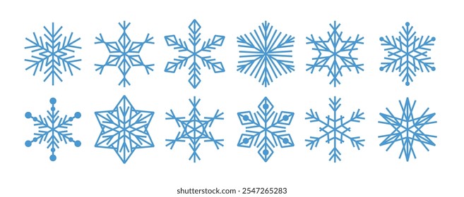 Snowflakes set. Various snowflakes shapes collection. Flat vector illustrations isolated on white background
