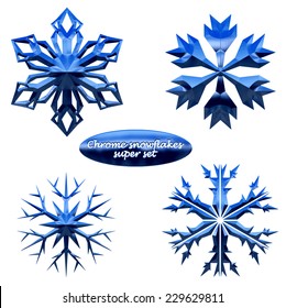 Snowflakes set. Vector chromed metal snowflakes