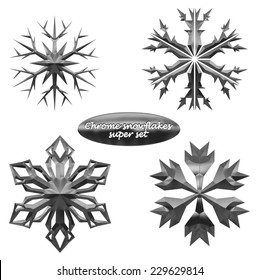 Snowflakes set. Vector chromed metal snowflakes