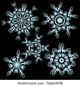 Snowflakes set vector illustration for element Christmas and New Year card. 