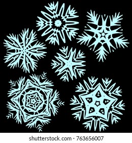 Snowflakes set vector illustration for element Christmas and New Year card. 
